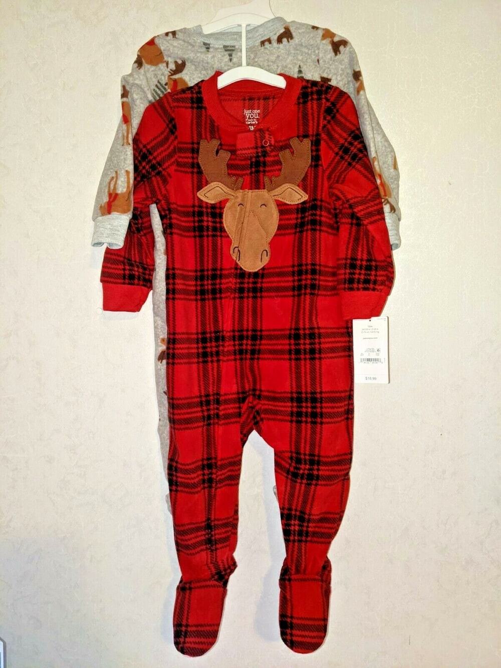 Just One You Carter's 2 pc Christmas Moose Sleeper Set 12M - New Buffalo Check